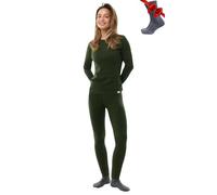 Merino.Tech Vetement Femme Ensemble Laine Merinos - 100% Merino Wool Haut et Bas avec Chaussettes Lourd, Moyen, Léger (Large, 320 Army Green)