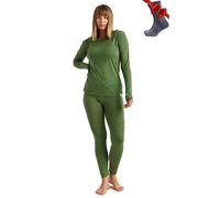 Merino.Tech Vetement Femme Ensemble Laine Merinos - 100% Merino Wool Haut et Bas avec Chaussettes Lourd, Moyen, Léger (Large, Lite 165 Olive Green)