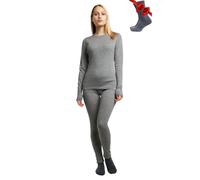 Merino.Tech Vetement Femme Ensemble Laine Merinos - 100% Merino Wool Haut et Bas avec Chaussettes Lourd, Moyen, Léger (Small, 250 Gray Heather)