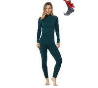 Merino.Tech Vetement Femme Ensemble Laine Merinos - 100% Merino Wool Haut et Bas avec Chaussettes Lourd, Moyen, Léger (Medium, 250 Deep Teal Zip-up Set)