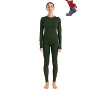 Merino.Tech Vetement Femme Ensemble Laine Merinos - 100% Merino Wool Haut et Bas avec Chaussettes Lourd, Moyen, Léger (Small, 320 Army Green)