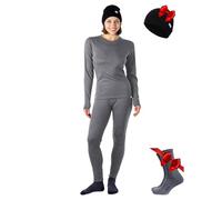 Merino.Tech Vetement Femme Ensemble Laine Merinos - 100% Merino Wool Haut et Bas avec Chaussettes Lourd, Moyen, Léger (Medium, Gray Heather Marl)