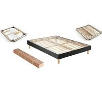 Sommier kit déco en bois massif gris anthracite - 160x200