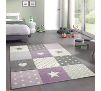Merinos Tapis de Jeu Enfants garçon Jouant avec étoile et cœur Pourpre Gris crème Größe 80x150 cm