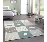 Merinos Tapis de Jeu Enfants garçon Jouant avec étoile et Nuage Bleu Gris crème Größe 200 x 290 cm