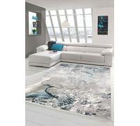 Merinos Tapis en Laine Tapis Contemporain Tapis de marbre Abstrait en Gris Bleu crème Größe 80 x 300 cm