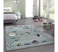 Merinos Tapis pour Enfants Tapis de Route d'apprentissage avec Rues et Maisons Turquoise Größe 120 cm Rund