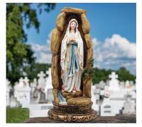 MeritMode Figurines de collection de la Vierge Marie - Notre Dame de Lourdes en forme de grotte, fabriquées à la main en résine, cadeaux religieux pour toutes les religions, 31,8 cm de hauteur