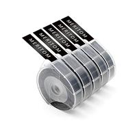 Meritom Lot de 5 rubans adhésifs 3D en plastique compatibles avec Dymo Omega Home S0717930 Junior S0717900 Motex E101 E202 E303 - Blanc sur noir - 9 mm