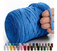MeriWoolArt® Fil de coton Bleu - 10 mm, 150 m de fil à t-shirt pour tricot, macramé, crochet, tissage, ruban cadeau - Bande de coton (Bleu foncé)