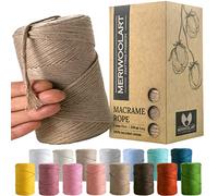 MeriWoolArt® Fil de coton macramé de qualité supérieure - Beige - 3 mm x 200 m - Fil super doux, simplement torsadé - Certifié Öko-Tex 100 % coton recyclé pour bricolage, décoration bohème
