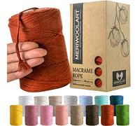 MeriWoolArt® Fil de coton pour macramé - Rouge - 3 mm x 200 m - Fil super doux, simplement torsadé - Certifié Öko-Tex 100 % coton recyclé pour bricolage, décoration bohème