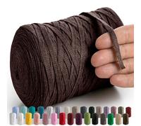MeriWoolArt Ruban de fil de coton marron - 10 mm - Pour tricot, macramé, crochet, tissage - Ruban cadeau - 150 m de ruban en coton (marron)