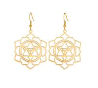 Merkaba Boucles d'oreilles pendantes en forme de fleur de vie pour femme, géométrie sacrée, métatron Merkaba, protection des étoiles, amulette Kabbale, bijoux spirituels, Acier inoxydable, Pas de
