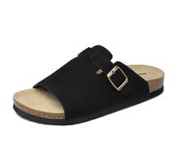 Merking Femmes sandales mules liège naturel lit de pied chaussures de jardin confortables latsches été pantoufles XZ7762-Black-EU39