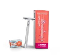 MERKUR 24C Safety Razor For Women with 10 Double Edge Blades | Extra Long Handle | Three-piece Razor | Straight Cut | Bright Chrome Finish | Made in Germany