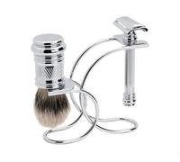 MERKUR Kit de rasage avec brosse et support Chromé brillant 39C | Rasoir en deux pièces avec coupe oblique | Idéal pour le rasage humide | Zinc moulé sous pression | Poignée en laiton | Fabriqué en Allemagne