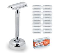 MERKUR Kit de rasage modèle avec chrome brillant standard 2381 | Rasoir trois pièces à coupe droite | Idéal pour le rasage humide | Zinc moulé sous pression | Manche en laiton | Fabriqué en Allemagne