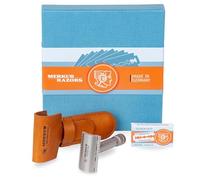 MERKUR Lot de 34 rasoirs de sécurité INOX en acier inoxydable avec rasoir de sécurité haut de gamme, étui en cuir et 10 lames platine, satiné mat, peigne fermé, idéal pour le rasage humide, fabriqué