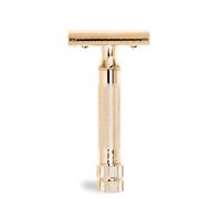 MERKUR Rasoir de sécurité 34 G | Poignée compacte or brillant | Rasoir en trois parties avec coupe droite | Peigne fermé | Idéal pour le rasage humide | Zinc moulé sous pression | Poignée en laiton |