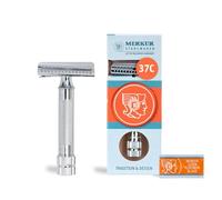 MERKUR Rasoir de sécurité 37C | Coupe biseautée chromée brillante | Rasoir en deux parties avec coupe oblique | Peigne fermé | Idéal pour le rasage humide | Zinc moulé sous pression | Poignée en