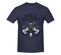 Merle Haggard T-shirt personnalisé à col rond et manches courtes pour homme, bleu marine, XXL