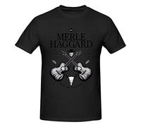 Merle Haggard T-shirt personnalisé à col rond et manches courtes pour homme, Noir , L