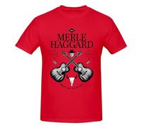 Merle Haggard T-shirt personnalisé à col rond et manches courtes pour homme, Rouge, XL