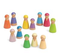 Merle Toys® 12 Bonhomme en Bois 100 % FSC - Jouet Montessori dès 2 Ans - Petit Personnage en Bois idéals pour Constellation Familiale, Jeux de Rôle - Figurine Arc-en-Ciel en 2 Tailles
