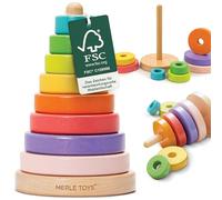 Merle Toys® Tour à Empiler Bebe - 100% FSC Certifié Jouet en Bois, Jeux Montessori 1 an, Pyramide a Empiler Bebe Colorée avec 8 Anneaux Arrondis, Jeu à Empiler Bebe 1 an, Jouet Enfant 1 an