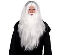 Merlin Gandalf Dumbledore Perruque longue et barbe de magicien blanc pour fête de Noël