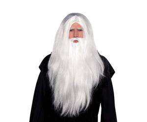 Merlin Gandalf Dumbledore Perruque longue et barbe de magicien blanc pour fête de Noël