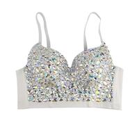 MERLOSS Corset en strass étincelants pour femme coloré pour strass Bustier Crop Top Push Up Corset pour femme Costume de danse du ventre Corset brillant Crop Top, Beige, 36