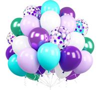 Mermaid Balloons, 60 Pieces 12 Inches Dark Purple Teal Green Metallic Confetti Teal Blue Latex Balloon Ribbon For Kids Girls Birthday Party Baby Shower Wedding Christening Seas Decoration