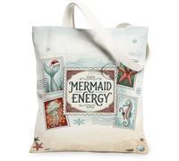 Mermaid Energy Sac fourre-tout en toile avec citation sur le thème de | Esthétique côtière, illustrations de la vie marine, design de timbre-poste, thème de l'océan fantaisie