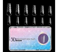 Mermaid Nail Tips - Couvre-ongles artificiels élégants en gel décoratif | Extensions d'ongles à paillettes d'amande, ongles longs et tendance, kit de manucure pour le travail, les sorties, les