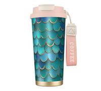 Mermaid Scale 02 Bouteille d'eau avec couvercle à paille en acier inoxydable à large goulot isotherme anti-fuite pour femme Rose
