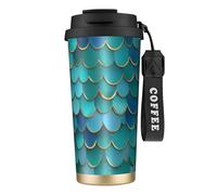Mermaid Scale 02 Bouteille d'eau avec couvercle à paille en acier inoxydable à large goulot isotherme anti-fuite pour femme Noir
