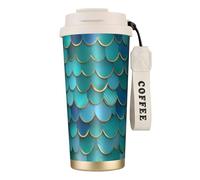 Mermaid Scale 02 Bouteille d'eau avec couvercle à paille en acier inoxydable à large goulot isotherme anti-fuite pour femme Blanc