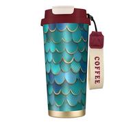 Mermaid Scale 02 Bouteille d'eau avec couvercle à paille en acier inoxydable à large goulot isotherme anti-fuite pour femme Rouge