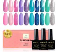 Mermaid Semi-Permanent Nail Polish, 10 Colours Blue, Pink, Purple, Green Series Ocean Summer Pastel Shiny Glitter Nail Polish Soak Off Uv Manicure Nail Art Kit, Beauty Gifts