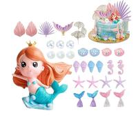 MermaidParty Lot de 30 décorations de gâteau en PVC PP sur le thème de , coquillages, queue de poisson, étoile de mer, bulles, algues | Décoration de cupcakes d'anniversaire pour