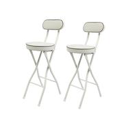 Mermajestic Lot de 2 tabourets de bar pliants rembourrés avec dossier, 65 cm de haut, chaise haute, aide au debout, tabouret de bar pour bar, cuisine, balcon, jardin (blanc)