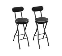 Mermajestic Lot de 2 tabourets de bar pliants rembourrés avec dossier, 65 cm de haut, chaise haute, aide au debout, tabouret de bar pour bar, cuisine, balcon, jardin (noir)
