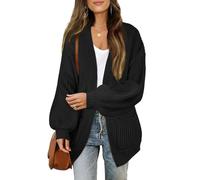 MEROKEETY Cardigan Ouvert sur Le Devant à Manches Longues lanternes surdimensionnées avec Poche pour Femme, Noir, Taille L
