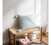 MEROPE Housse de coussin en maille acrylique nid d’abeille bleu clair/blanc - 50 x 50 cm