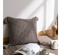 MEROPE Housse de coussin en maille acrylique nid d’abeille café/blanc - 50 x 50 cm