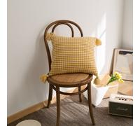 MEROPE Housse de coussin en maille acrylique nid d’abeille jaune/blanc - 50 x 50 cm