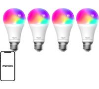 meross Ampoule Smart WLAN pour HomeKit Lampe Wifi LED Ampoule multicolore à intensité variable RGBWW compatible avec Siri, Alexa, Google Home et SmartThings, E27 Blanc chaud, 4 pcs, Blanc chaud