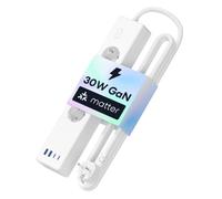 Meross Bloc multiprise mat - 2 chargeurs USB C - 30 W - Noyau en cuivre | Multiprise Wi-Fi - Chargeur rapide - Pour Apple HomeKit, Alexa, Google Home, Home Assistant - 16 A/3680 W - Câble de 1,8 m
